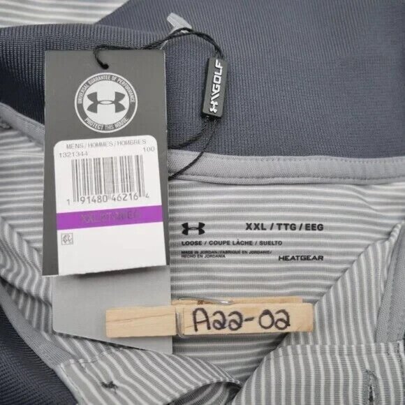 Under Armour Men's Size 2XL Polo Golf Shirt Gray White Stripe UPF 30 NWT - Picture 6 of 7